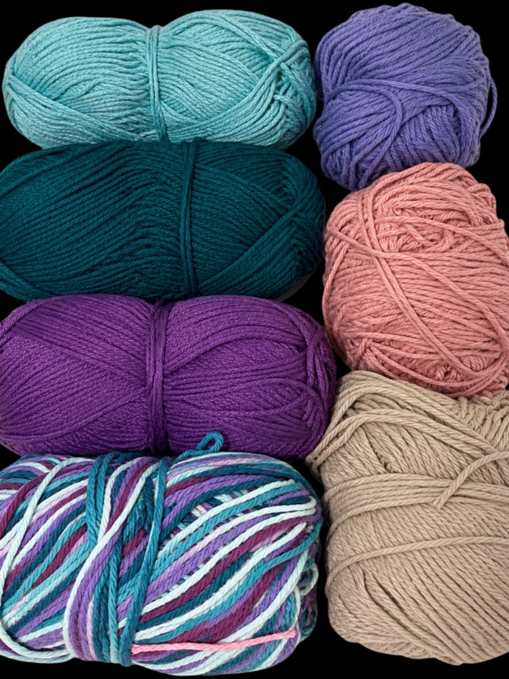Cotton Yarn Lot – 7 Skeins Assorted Colors – Solids & Variegated